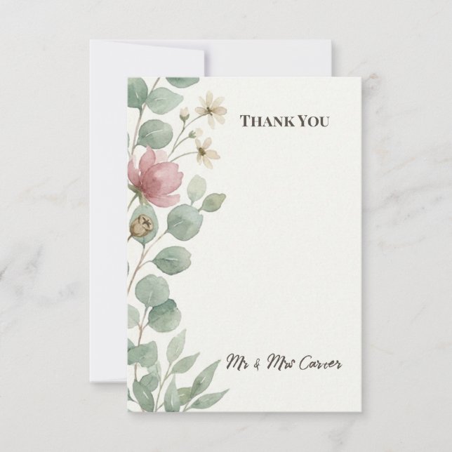 Tarjeta de agradecimiento de boda de rosa de eucal (Anverso)