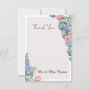 Tarjeta de agradecimiento de boda de rosa hortensi