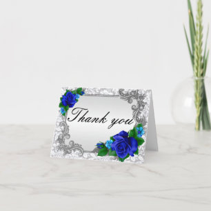 Tarjeta de agradecimiento de boda de rosas azules 