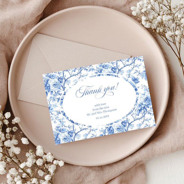 Tarjeta de agradecimiento de boda de rosas azules  (Blue Roses Elegant Floral Wedding Thank You Card)