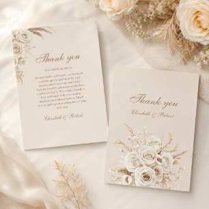 Tarjeta de agradecimiento de boda de rosas marfil