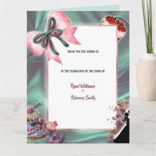 Tarjeta de agradecimiento de boda de seda verde az