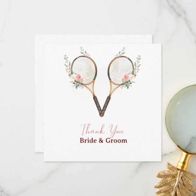 Tarjeta de agradecimiento de boda de tenis (Anverso/Reverso In Situ)