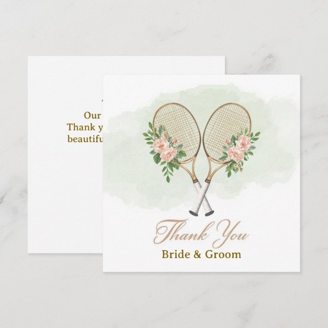 Tarjeta de agradecimiento de boda de tenis (Anverso / Reverso)