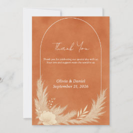 Tarjeta de agradecimiento de boda de terracota