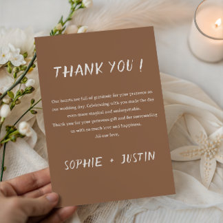 Tarjeta de agradecimiento de boda de terracota mod