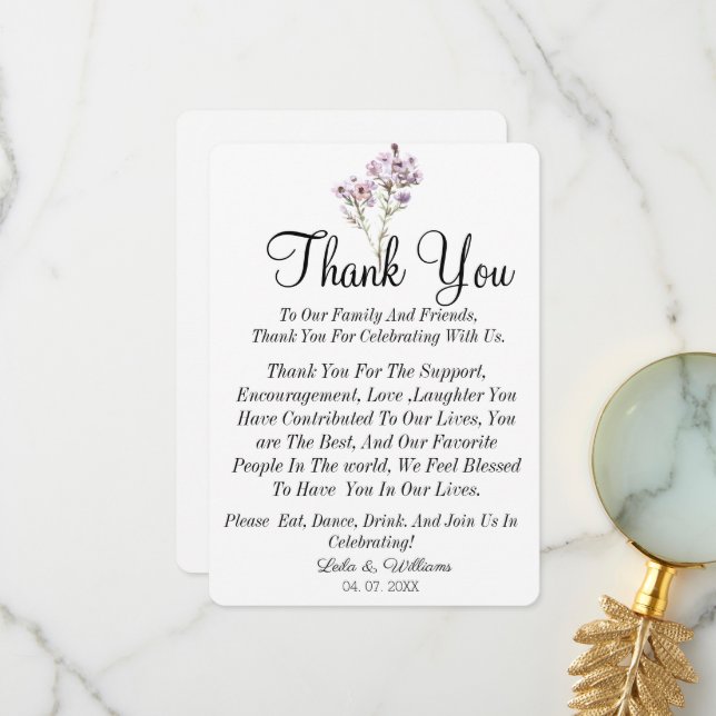 Tarjeta de agradecimiento de Boda de texto de cali (Anverso/Reverso In Situ)