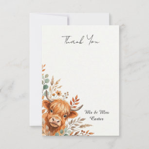 Tarjeta de agradecimiento de boda de vaca de las H