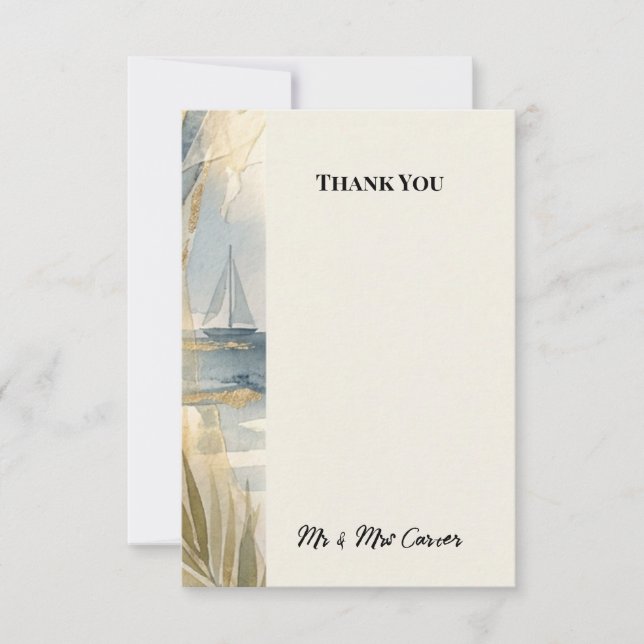 Tarjeta de agradecimiento de boda de velero coster (Anverso)