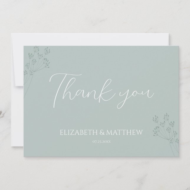 Tarjeta de agradecimiento de boda de verde floral (Anverso)