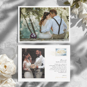 Tarjeta de agradecimiento de boda de viaje a desti