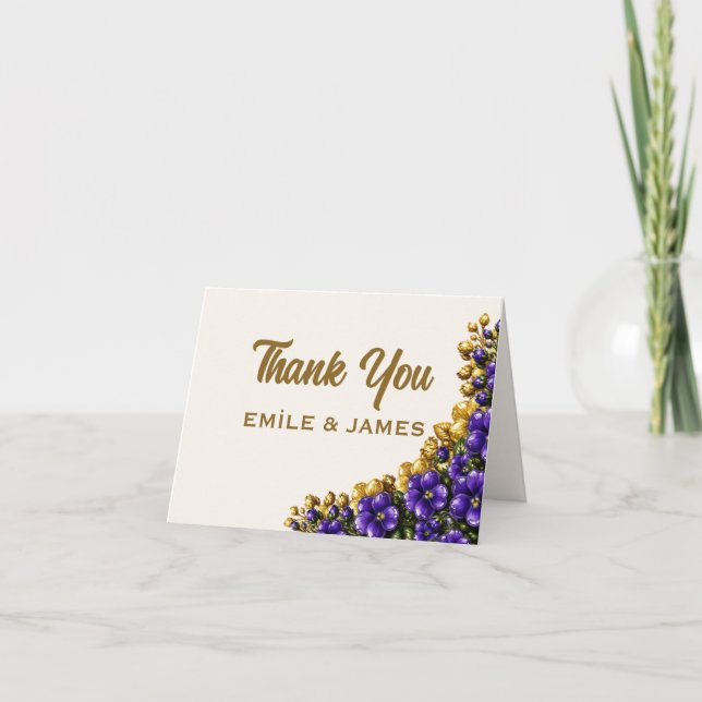 Tarjeta de agradecimiento de boda de violeta azul  (Anverso)