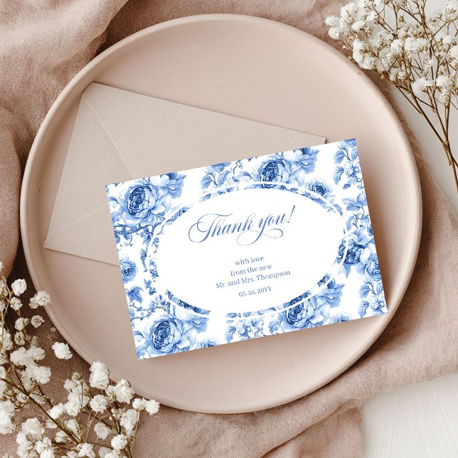 Tarjeta de agradecimiento de boda Deep Blue Roses (Deep Blue Roses Wedding Thank You Card)