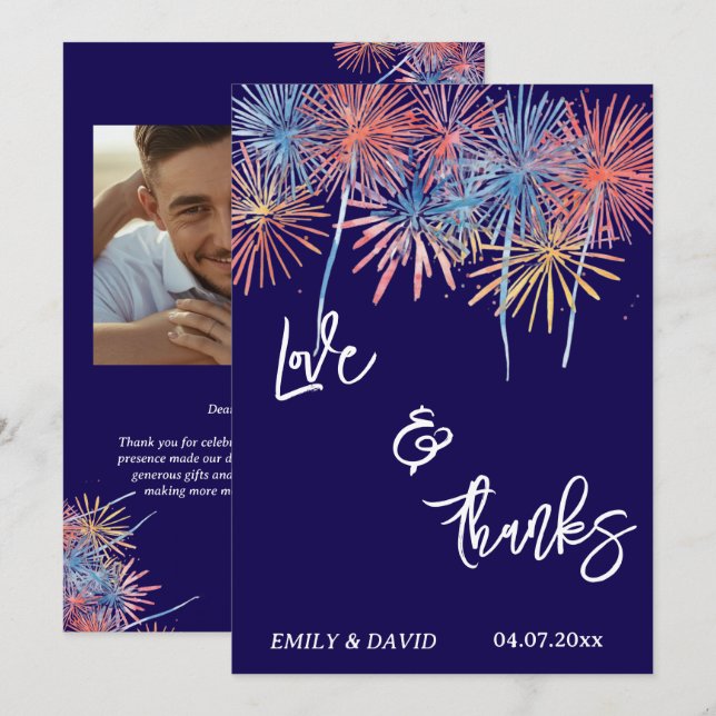 Tarjeta de agradecimiento de boda del 4 de julio c (Anverso / Reverso)