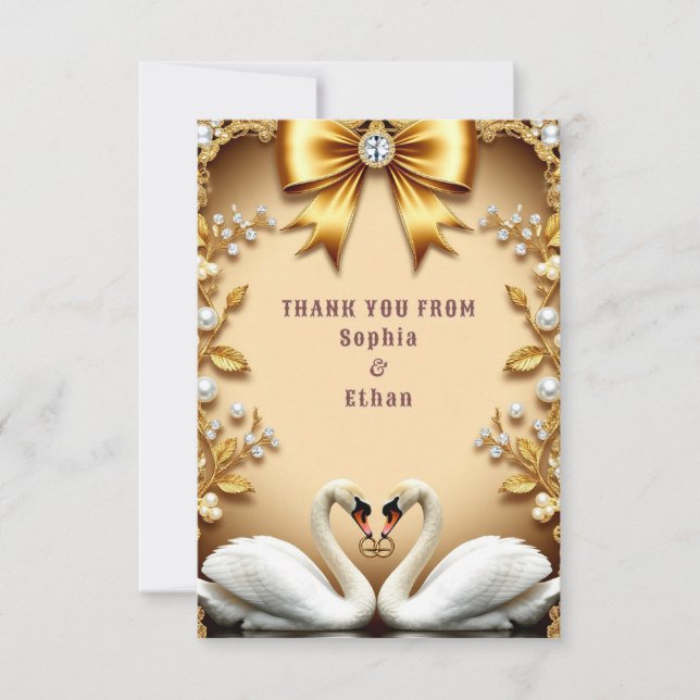 💍 Tarjeta de agradecimiento de boda del cisne dor (Anverso)