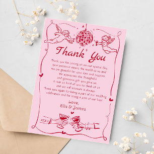 Tarjeta de agradecimiento de boda dibujada a mano 