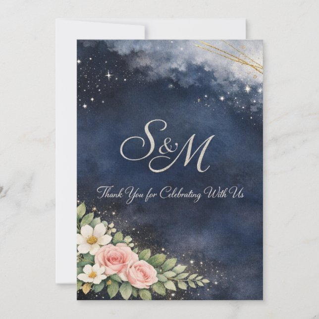 Tarjeta de agradecimiento de boda – Diseño elegant (Anverso)