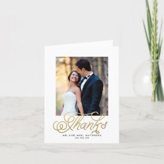 Tarjeta de agradecimiento de boda dorada con foto 