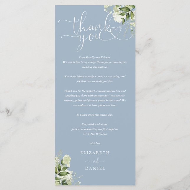 Tarjeta de agradecimiento de boda Dusty Blue Green (Anverso)