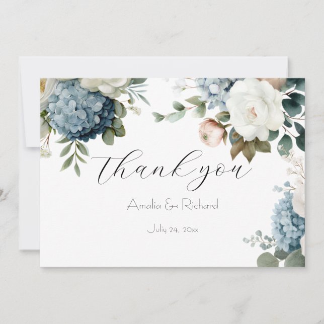 Tarjeta de agradecimiento de boda Dusty Blue Hydra (Anverso)