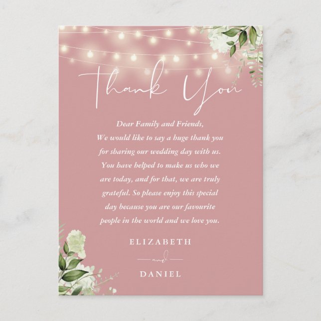 Tarjeta de agradecimiento de boda Dusty Rose Green (Anverso)