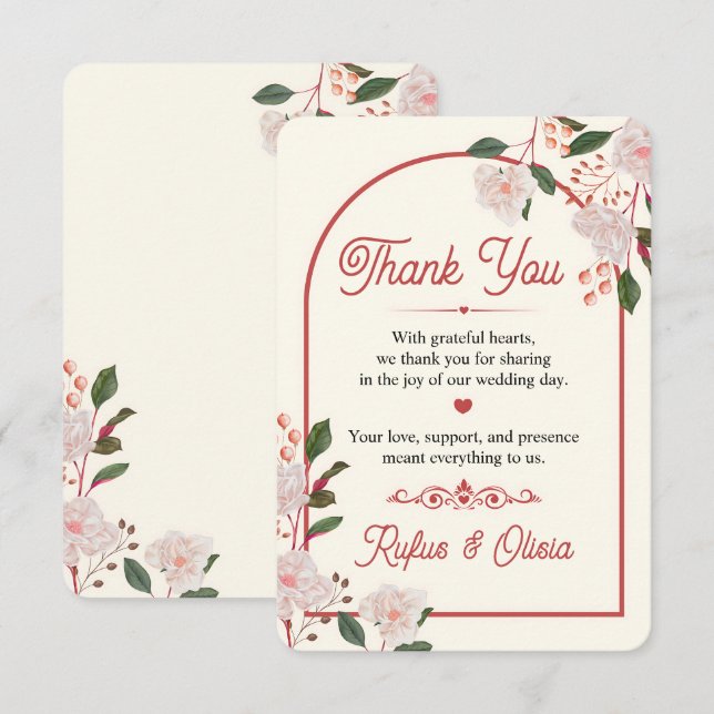 Tarjeta de agradecimiento de boda editable con arc (Anverso / Reverso)