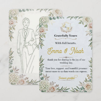 Tarjeta de agradecimiento de boda editable elegant
