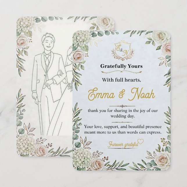 Tarjeta de agradecimiento de boda editable elegant (Anverso / Reverso)