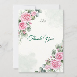 Tarjeta de agradecimiento de boda Elegant Pink Ros