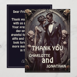 Tarjeta de agradecimiento de boda elegante Art Dec