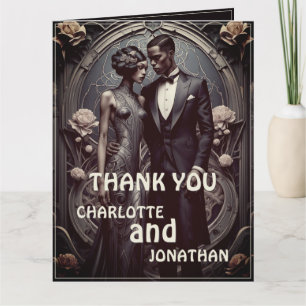 Tarjeta de agradecimiento de boda elegante Art Dec