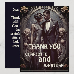 Tarjeta de agradecimiento de boda elegante Art Dec