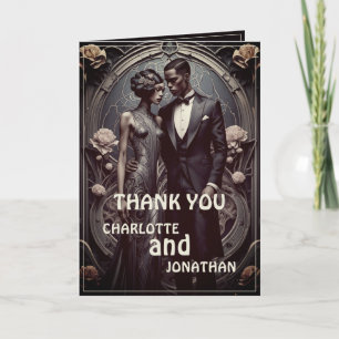 Tarjeta de agradecimiento de boda elegante Art Dec