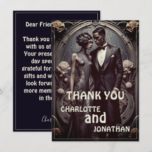 Tarjeta de agradecimiento de boda elegante Art Dec