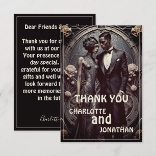 Tarjeta de agradecimiento de boda elegante Art Dec