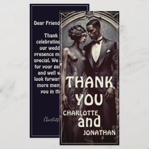 Tarjeta de agradecimiento de boda elegante Art Dec