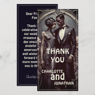 Tarjeta de agradecimiento de boda elegante Art Dec