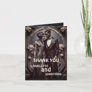 Tarjeta de agradecimiento de boda elegante Art Dec
