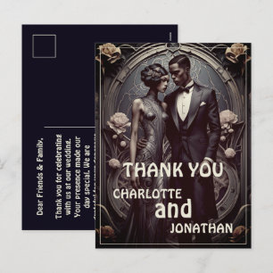 Tarjeta de agradecimiento de boda elegante Art Dec