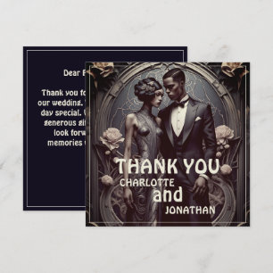 Tarjeta de agradecimiento de boda elegante Art Dec
