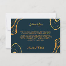 Tarjeta de agradecimiento de boda elegante azul ma