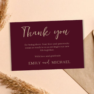 Tarjeta de agradecimiento de boda elegante Burgund