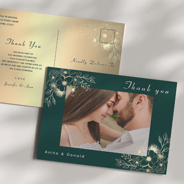 Tarjeta de agradecimiento de boda elegante con fot (Subido por el creador)
