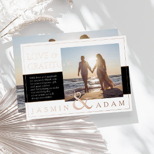 Tarjeta de agradecimiento de boda elegante con fot