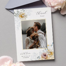 Tarjeta de agradecimiento de boda elegante con hoj