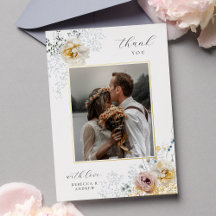 Tarjeta de agradecimiento de boda elegante con hoj