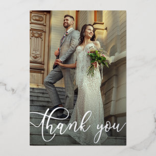 Tarjeta de agradecimiento de boda elegante con hoj