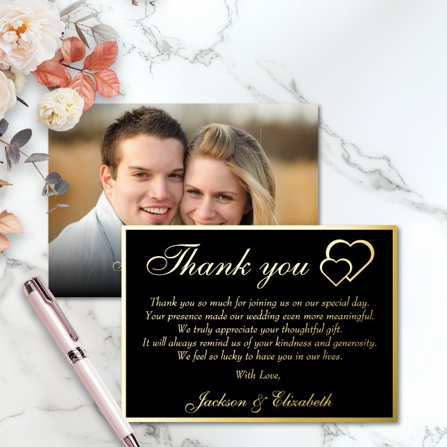 Tarjeta de agradecimiento de boda elegante con lám (Subido por el creador)