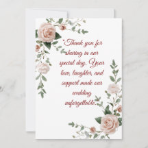 Tarjeta de agradecimiento de boda elegante con ros