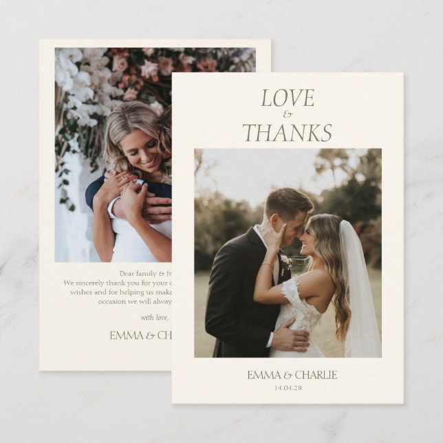 Tarjeta de agradecimiento de boda elegante de 2 fo (Anverso / Reverso)